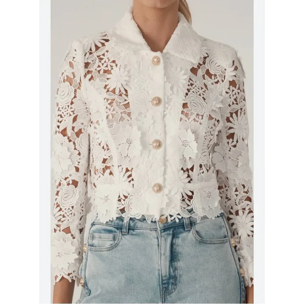 Generation Love Oliver 3D Lace Cropped Jacket White size XS
